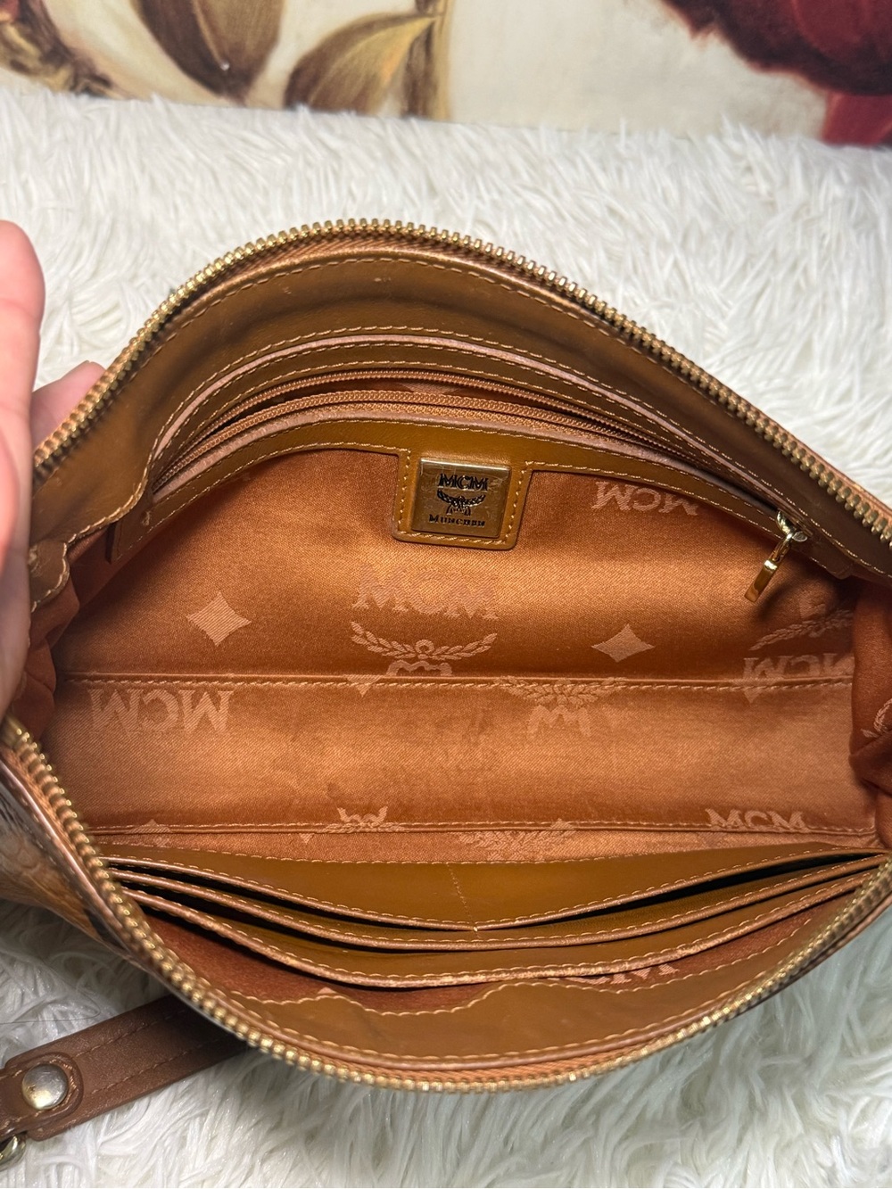 MCM Visetos Cognac Mini Chain Shoulder Bag - Picture 8 of 13